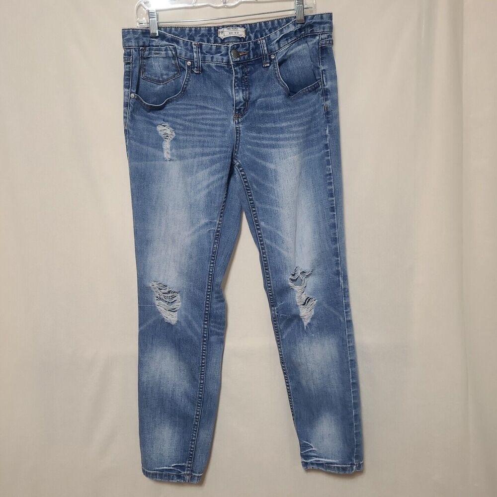 Free People Sz 31 Ankle Straight Leg Medium Wash Distressed Actual 34x28
